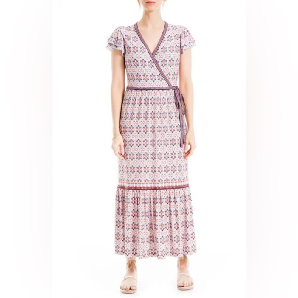 Max Studio Women's Short Sleeve Midi Crepe Jersey Wrap Dress - Size XS